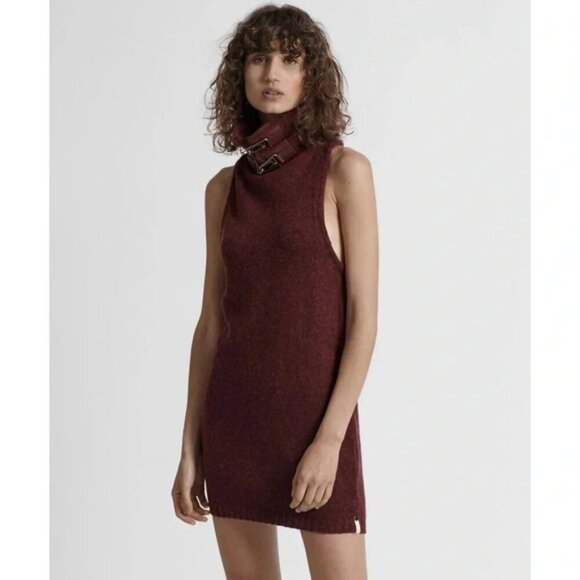 Revolve One Teaspoon Paris Roll Neck Knit Sweater Dress Turtleneck burgundy XXS - Picture 1 of 15